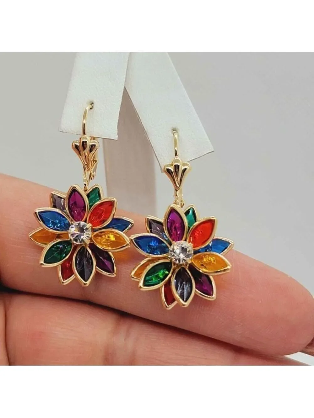 Brazilian 18k Gold Filled Multi Color Flower Earrings